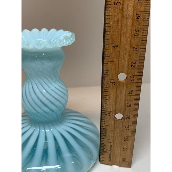 Vintage Fenton Opalescent Swirl Glass Candle Holder Blue Home Decor FLAW READ - Picture 4 of 6